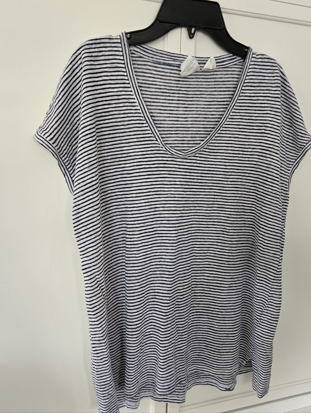 C&C California Navy & White Striped V-Neck Short Sleeve Tee - Picture 2 of 4